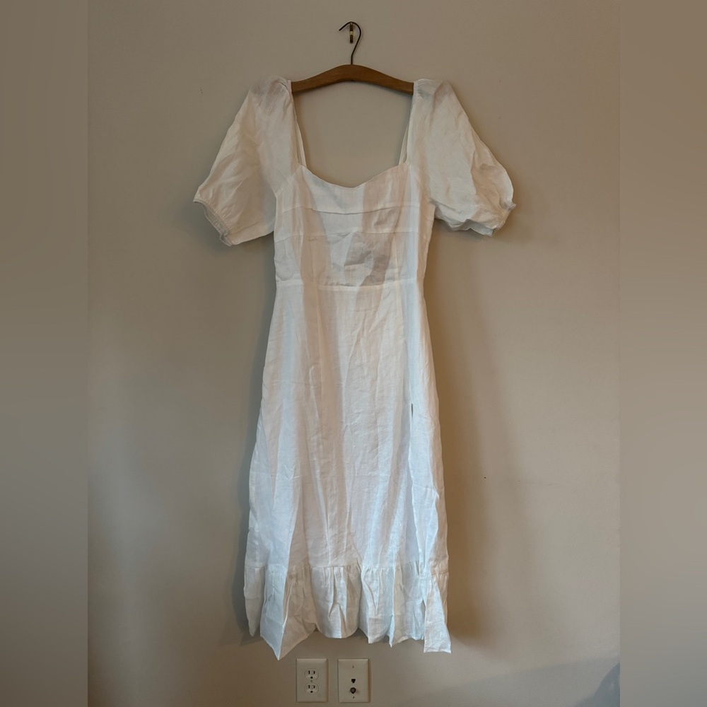 NWT - BERLOOK Linen Flax Ivory Midi Dress with puff sleeves - Size L
